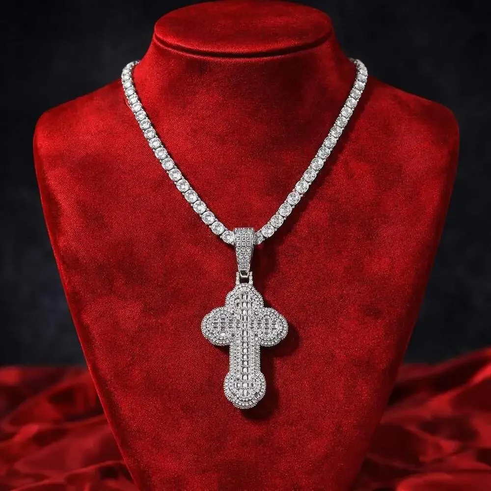 Silver Cross Necklace With Tennis 981 E